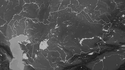 Kazakhstan outlined. Grayscale elevation map © zelwanka