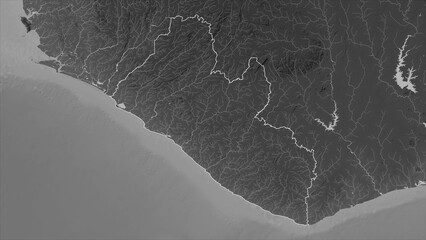 Liberia outlined. Grayscale elevation map © zelwanka