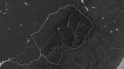 Lesotho outlined. Grayscale elevation map © zelwanka