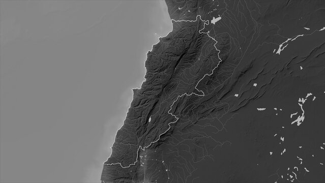 Lebanon outlined. Grayscale elevation map
