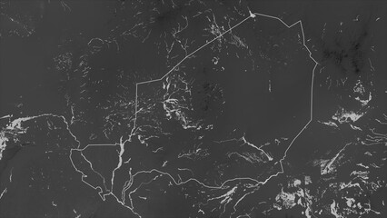 Niger outlined. Grayscale elevation map