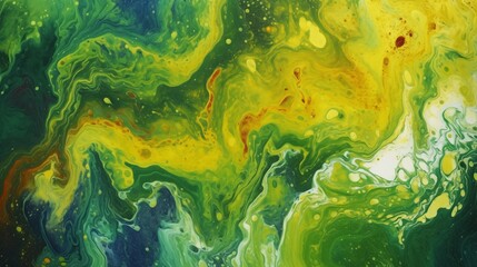 Abstract Green and Yellow Marble Ink Texture Background