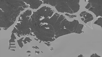 Singapore outlined. Grayscale elevation map