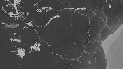 Zimbabwe outlined. Grayscale elevation map - obrazy, fototapety, plakaty