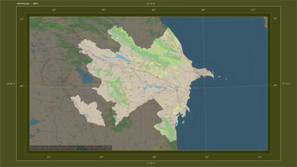 Azerbaijan composition. OSM Topographic standard style map