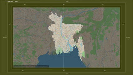 Bangladesh composition. OSM Topographic standard style map