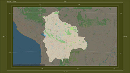 Bolivia composition. OSM Topographic standard style map