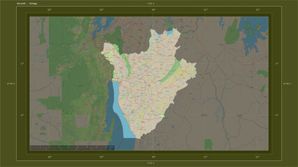 Burundi composition. OSM Topographic standard style map