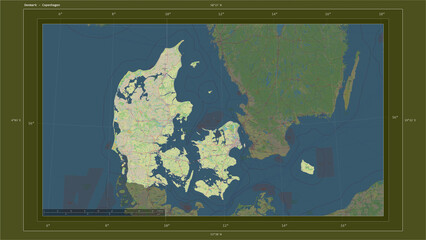 Denmark composition. OSM Topographic standard style map