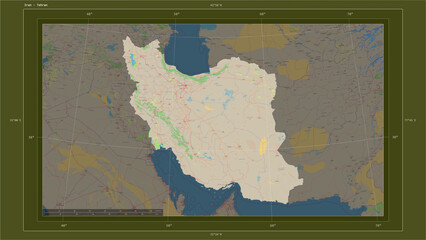 Iran composition. OSM Topographic standard style map