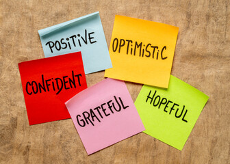 inspirational power words - optimistic, confident, hopeful, positive, grateful, - set of sticky...