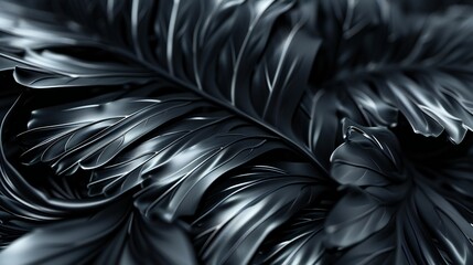 Soft charcoal-toned fern leaves in close-up, a smooth and light 3D swirl capturing the calming essence of nature.