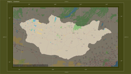Mongolia composition. OSM Topographic standard style map