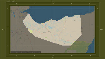 Somaliland composition. OSM Topographic standard style map