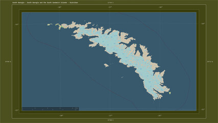 South Georgia - South Georgia and the South Sandwich Islands composition. OSM Topographic standard style map © zelwanka