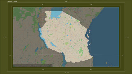 Tanzania composition. OSM Topographic standard style map