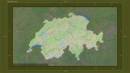 Switzerland composition. OSM Topographic standard style map