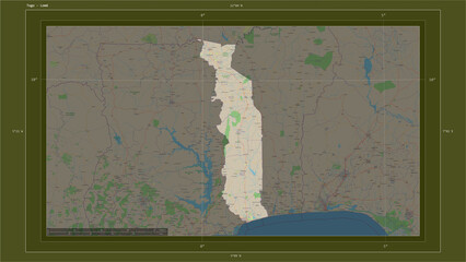 Togo composition. OSM Topographic standard style map
