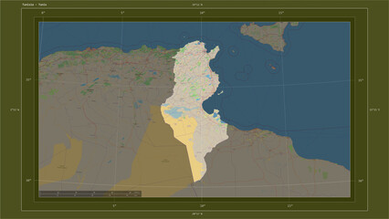 Tunisia composition. OSM Topographic standard style map