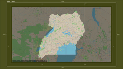 Uganda composition. OSM Topographic standard style map