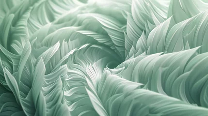 Deurstickers Minty-green fern fronds in close-up, spiraling in a 3D dance of soothing elegance. © BGSTUDIOX