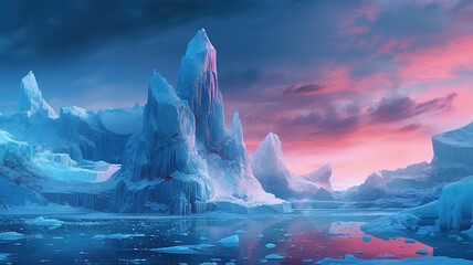 Scene with snow and iceberg - obrazy, fototapety, plakaty