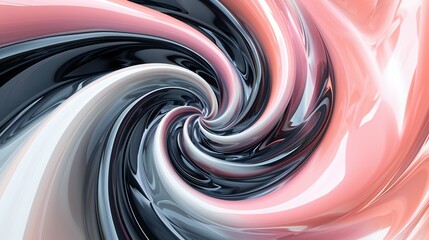 Pale coral and charcoal blend on fern fronds, a 3D spiral view capturing the smooth flow of their calming dance with a touch of freshness.