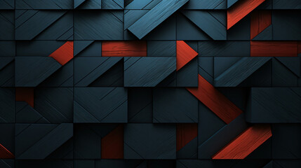 black and red abstract gradient geometric black background, in the style of dark azure, wood veneer mosaics, dark gray, aluminum, sharp and angular, concrete, three-dimensional effects