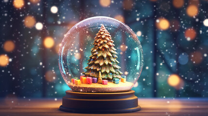Magic snow globe with christmas tree inside as traditional decoration
