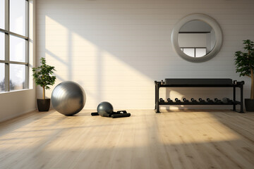 Fototapeta na wymiar Interior of a modern gym with fitness equipment. 3d rendering