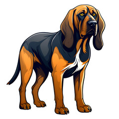 cartoon bloodhound dog puppy breed, vector illustration, logo icon tattoo, head / face / full body art, isolated on white background, transparent PNG - obrazy, fototapety, plakaty