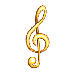 The golden treble clef. The watercolor illustration is hand-drawn. Highlight it. For logos, badges, stickers and prints. For postcards, business cards, flyers and posters.