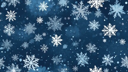Fototapeta na wymiar Seamless snowflake background pattern on a background of dark blue transparent clouds