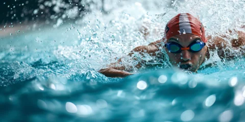Foto op Plexiglas a swimmer in a pool © RemsH