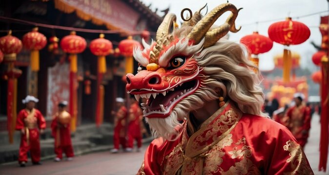 Chinese dragon as a character for the dragon dance at the Chinese New Year festival