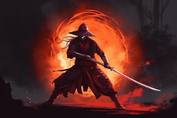 A samurai in a demonic red mask