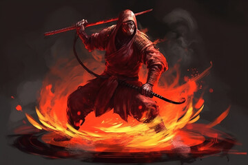 A samurai in a demonic red mask
