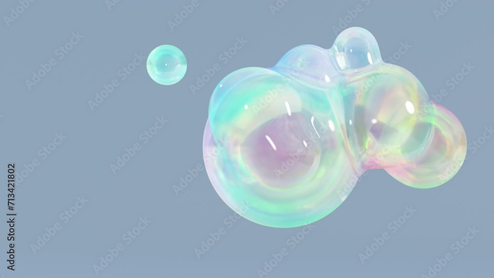 Poster metaball animation of liquid blobs morphing. 3d abstract colorful metaballs background. bright holog