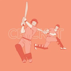 Cricket Poster design elements. Line drawing style vector illustration.