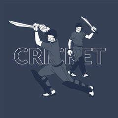 Cricket Poster design elements. Line drawing style vector illustration.