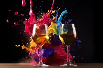 Colorful wine explosion captures celebration and excitement at winery. Perfect for drink and alcohol advertising. Generative AI