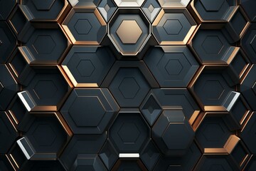 Metallic speaker grid with hexagonal patterns. Rendered in 3D. Generative AI