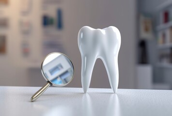 Human tooth with magnifying glass