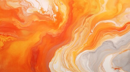 Abstract Orange and White Swirled Water Light Gold Marble Oil Painting Texture Background