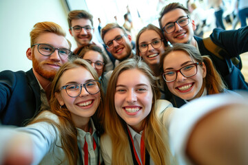 Youthful Conference Hosts Unite for Group Selfie