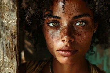 Portrait of Brazilian woman realistic detailed photography texture. Brazilian woman. Horizontal format - obrazy, fototapety, plakaty