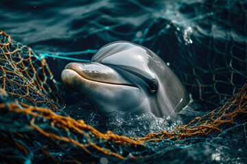 Environmental Urgency: Dolphin in Plastic Net