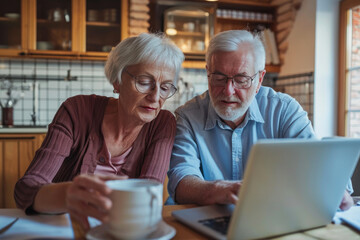 Fototapeta premium Elderly Pair Embracing the Digital Age in Home Office
