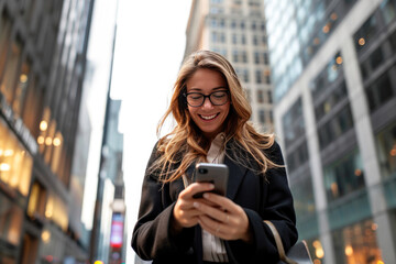 Cityscape Success: American Businesswoman on the Go