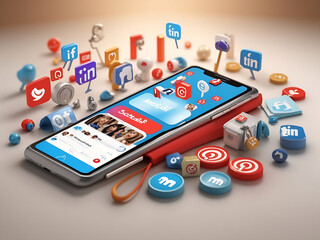 3D rendering Social media marketing concept in realistic icon design.